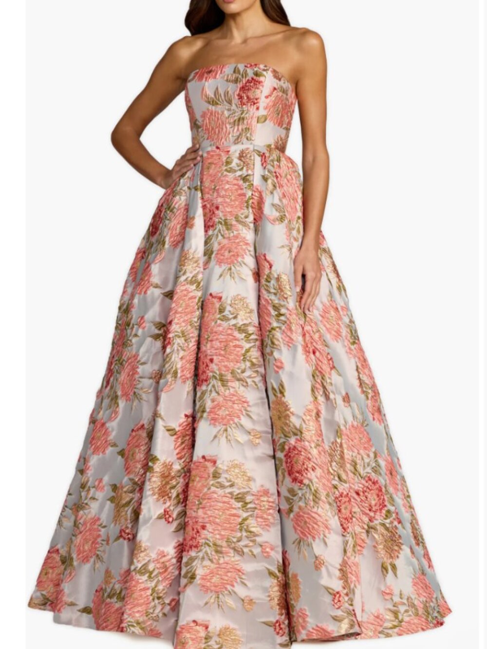 Mac Duggal Strapless Floral Brocade Ball Gown With Pockets Size 8